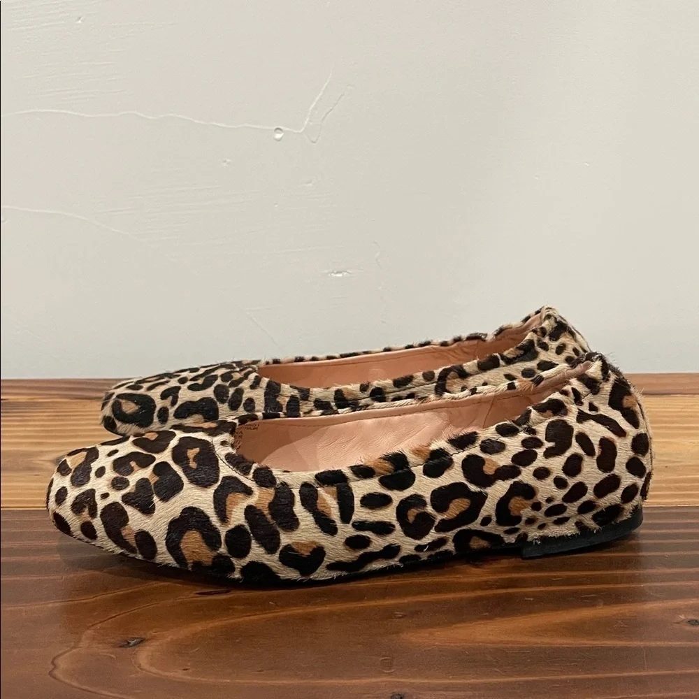 J. Crew Anya Scrunchie Ballet Flats in Calf Hair Size 6 Leopard Print